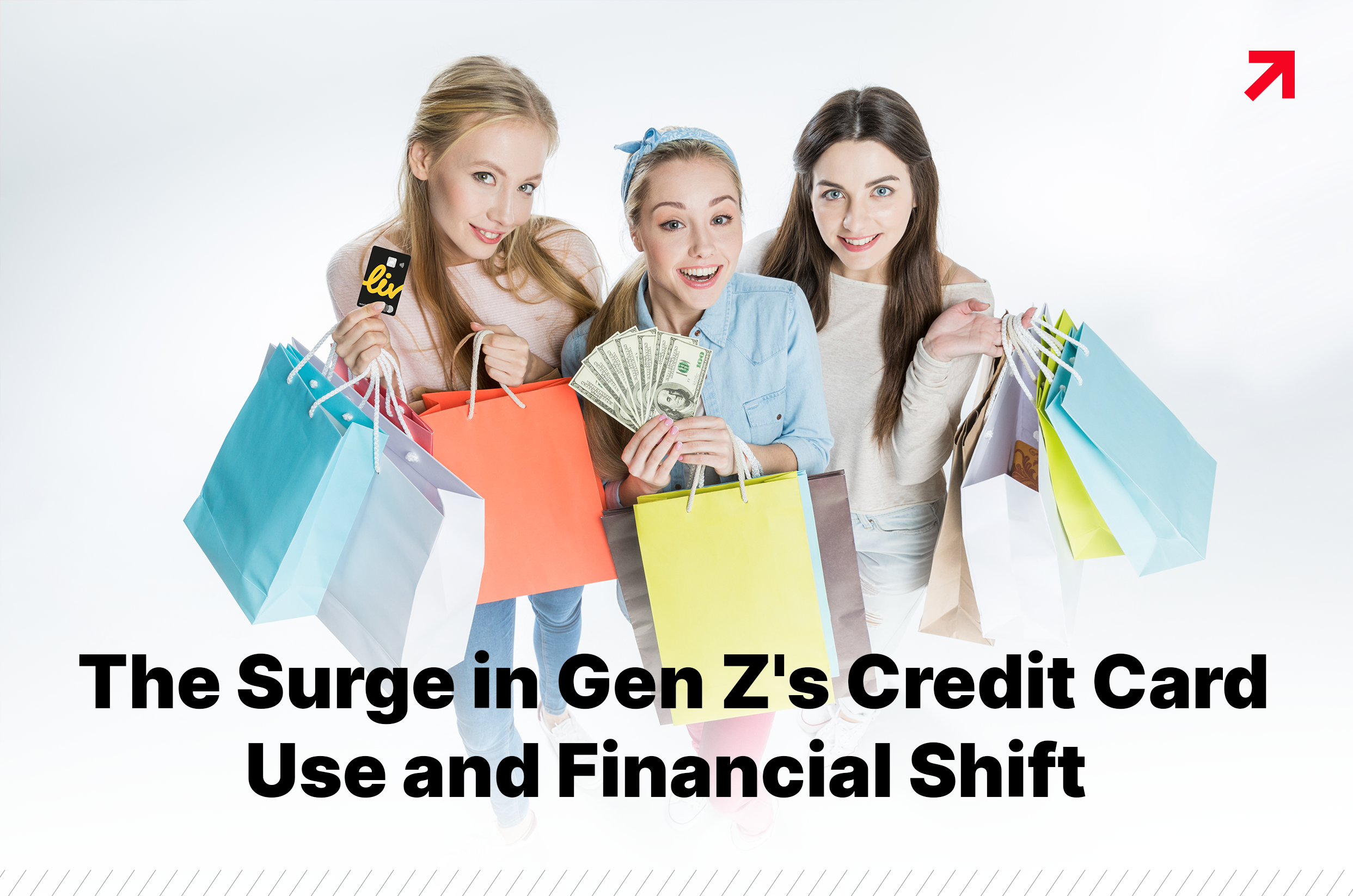 Gen Z girls with shopping bags and liv credit card/cash in hand. 